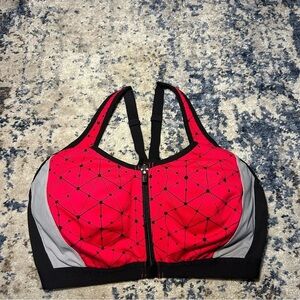 Victoria’s Secret Sport Gray & Red Under-Wired Front Zip Sports Bra Size 34D
